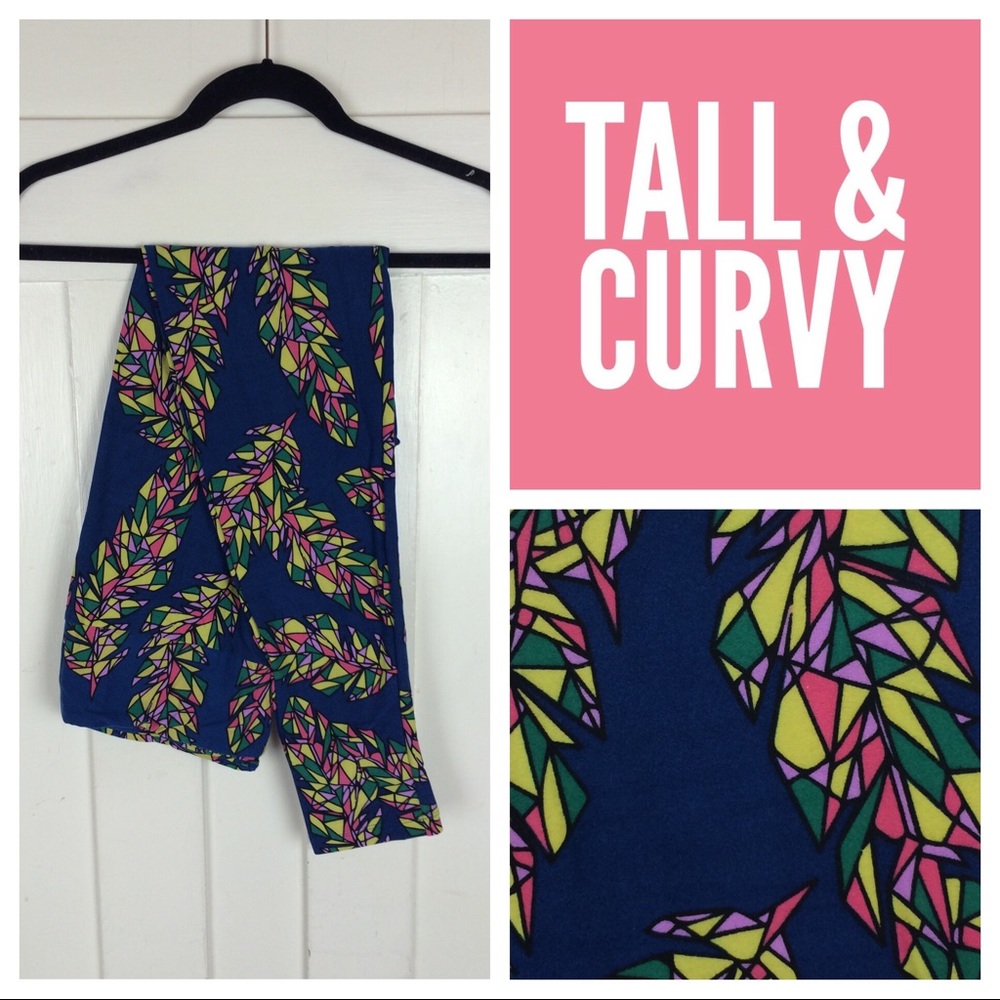 NIP LuLaRoe Leggings, Dark Blue Mosaic Feathers TC